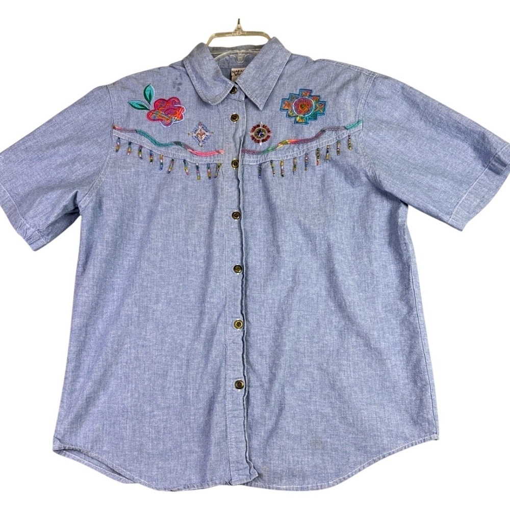 Napa Valley‎ Embroidered Beaded Western Blouse Short Sleeve Shirt **Flaw Vintage
